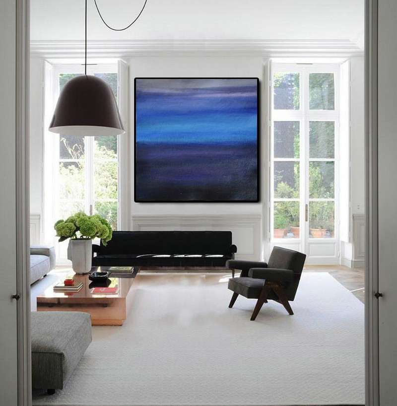 Handmade Large Contemporary Art,Oversized Abstract Landscape Painting,Acrylic Painting On Canvas,Gray,Blue,Black.etc